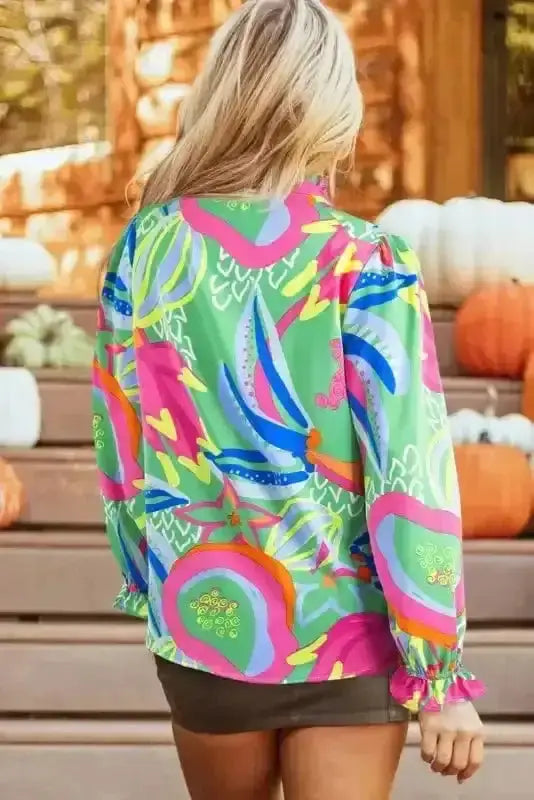 Abstract Print Button-Up Elegant Blouse Women UK