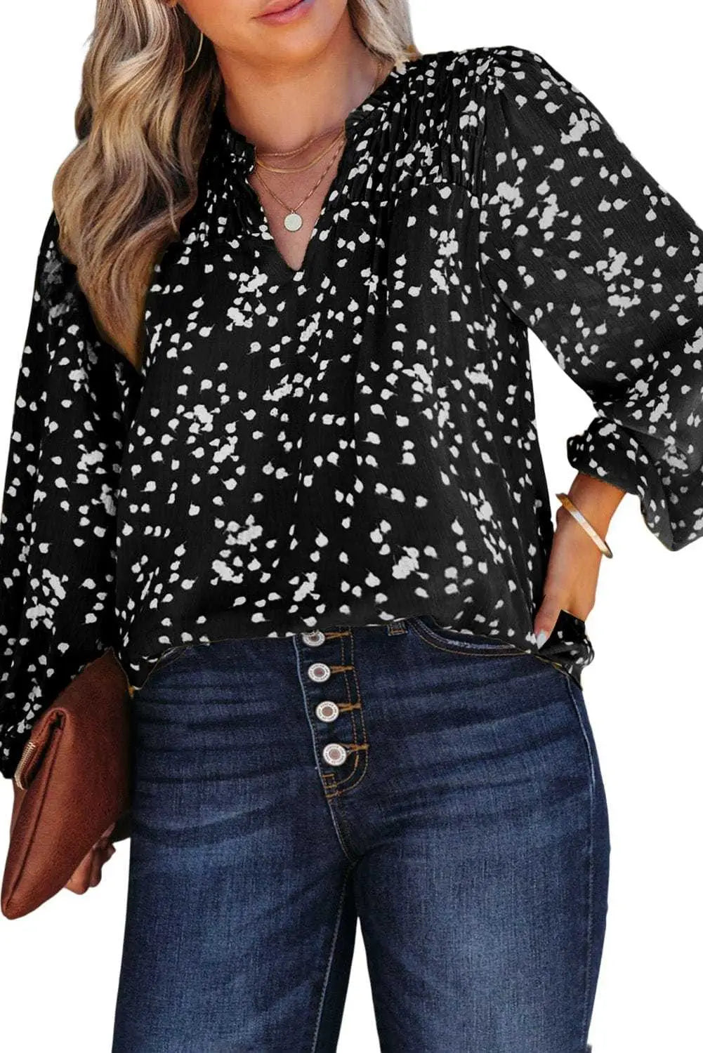 Floral Abstract Split Neck Crinkle Fabric Blouse Women UK