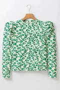 Leopard Print Mock Neck Puff Sleeve Top Women UK