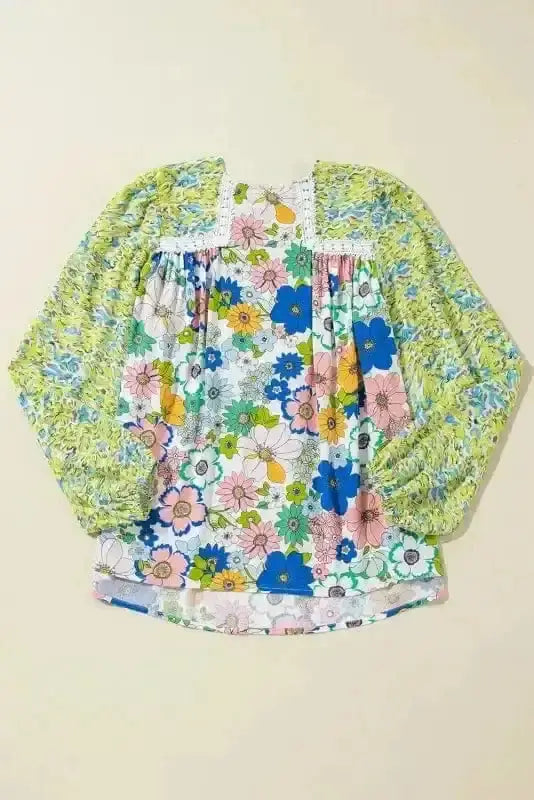 Green Floral Puff Sleeve Spring Blouse Women UK | Blossom