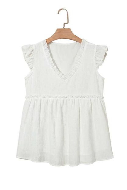 Pink Solid Ruffle Trim Flowy Top Women UK | Vacation