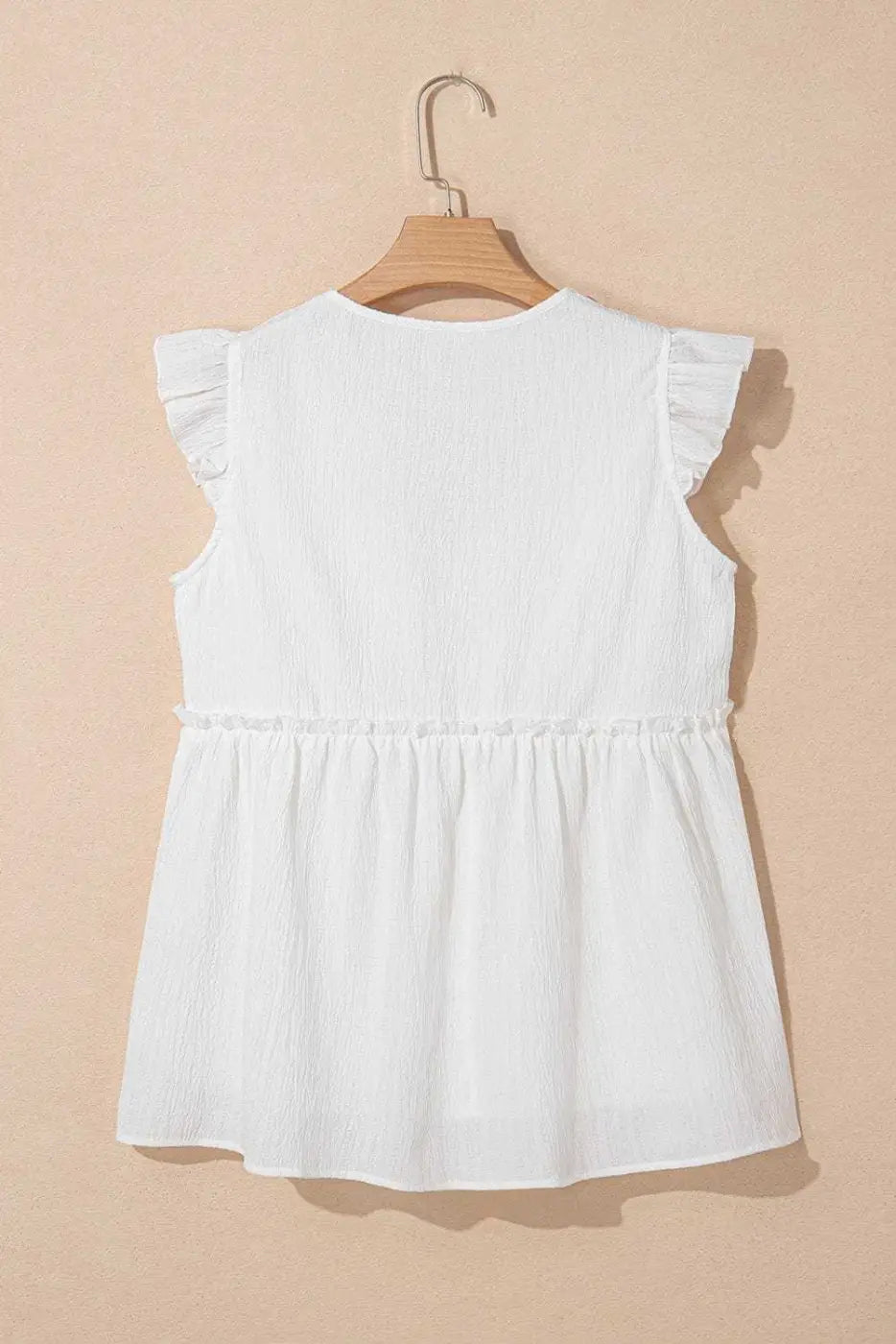 Pink Solid Ruffle Trim Flowy Top Women UK | Vacation