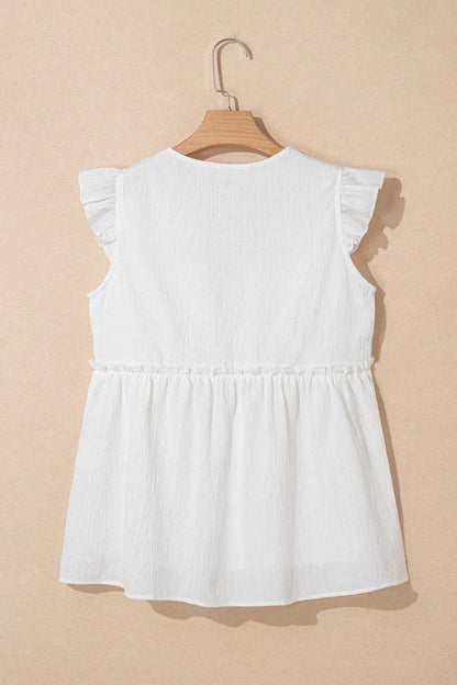 Pink Solid Ruffle Trim Flowy Top Women UK | Vacation