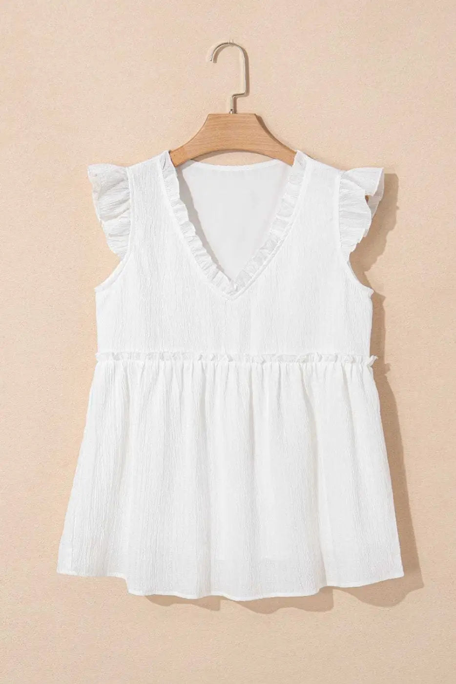 Pink Solid Ruffle Trim Flowy Top Women UK | Vacation