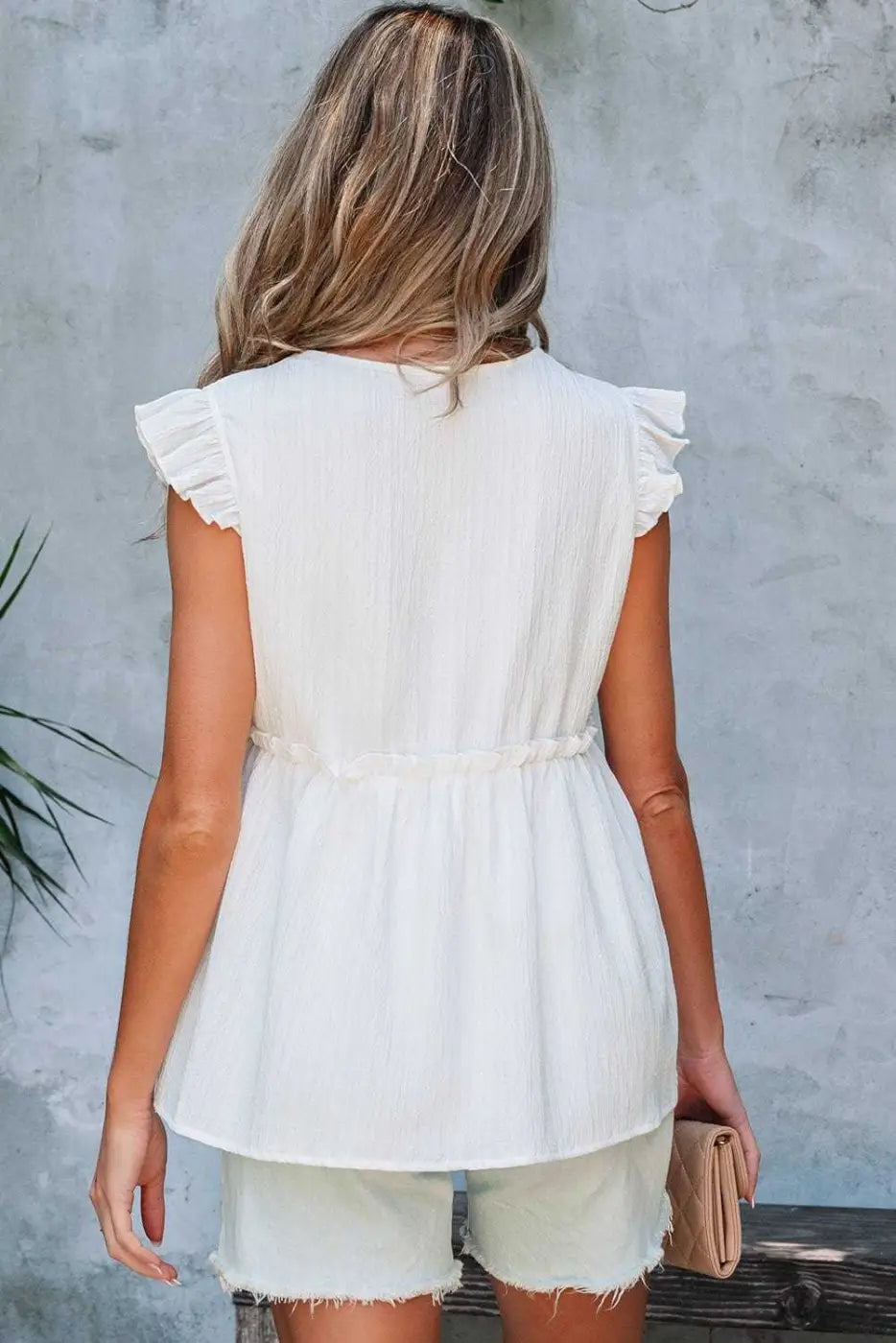 Pink Solid Ruffle Trim Flowy Top Women UK | Vacation