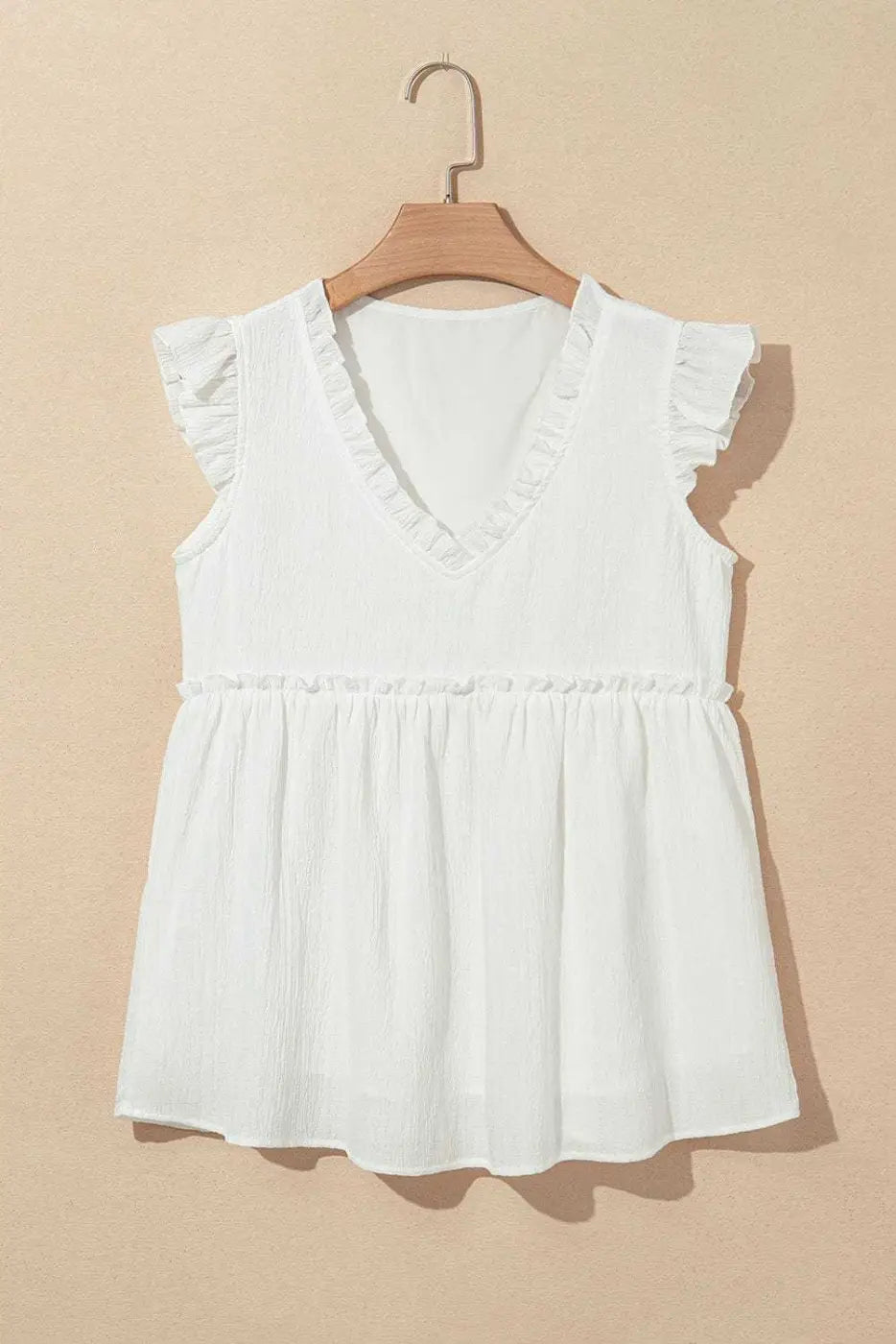 Pink Solid Ruffle Trim Flowy Top Women UK | Vacation