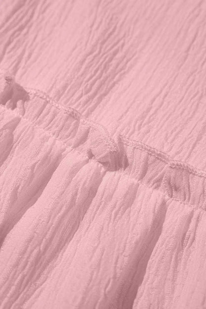 Pink Solid Ruffle Trim Flowy Top Women UK | Vacation