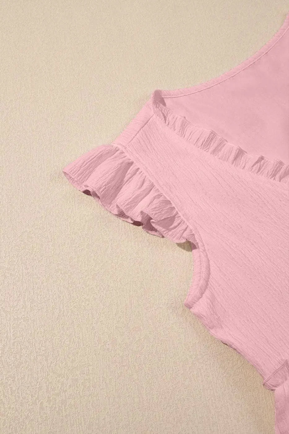 Pink Solid Ruffle Trim Flowy Top Women UK | Vacation