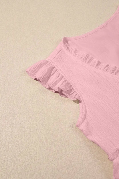 Pink Solid Ruffle Trim Flowy Top Women UK | Vacation