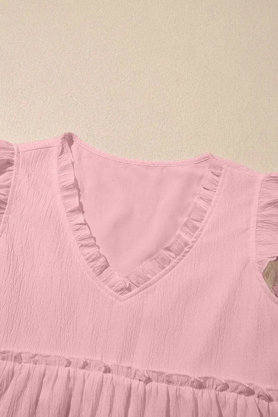 Pink Solid Ruffle Trim Flowy Top Women UK | Vacation