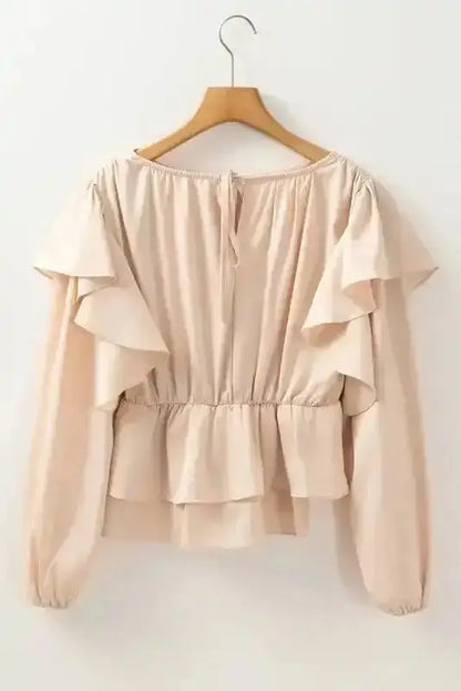 Elegant Ruffled Peplum Keyhole Back Blouse Women UK
