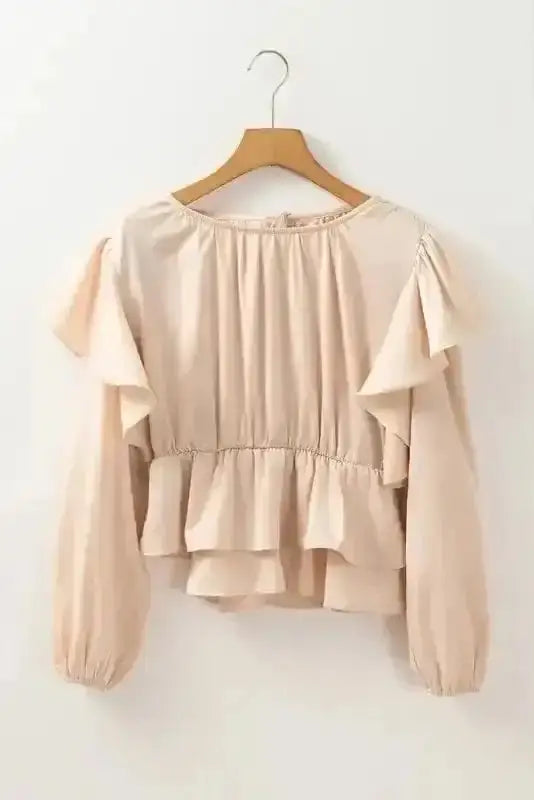 Elegant Ruffled Peplum Keyhole Back Blouse Women UK