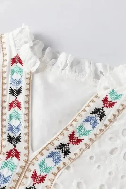 Aztec Embroidered V-Neck Peekaboo Blouse Women UK | Boho