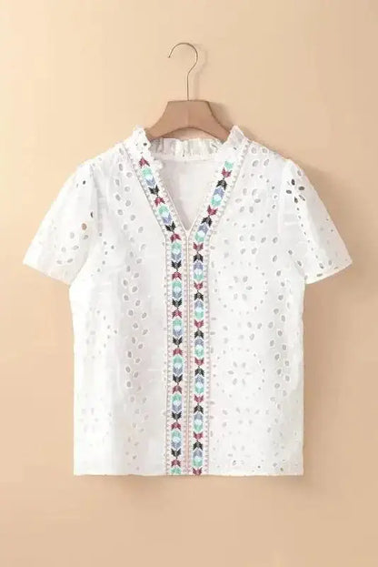 Aztec Embroidered V-Neck Peekaboo Blouse Women UK | Boho