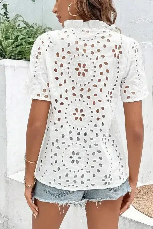 Aztec Embroidered V-Neck Peekaboo Blouse Women UK | Boho