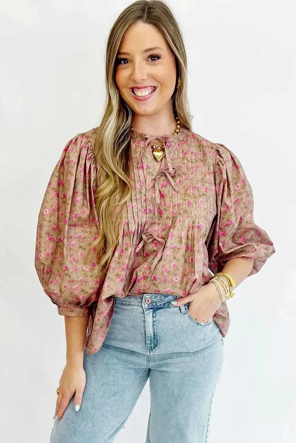 Floral Half Sleeve Boho Casual Puff Blouse Women UK