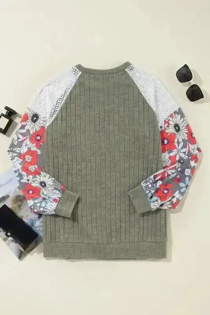 Floral Colour Block Ribbed Blouse Women UK | Mosaic