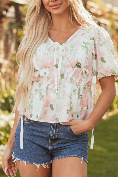 Floral Puff Sleeve Peplum Blouse Women UK | Wedding Guest