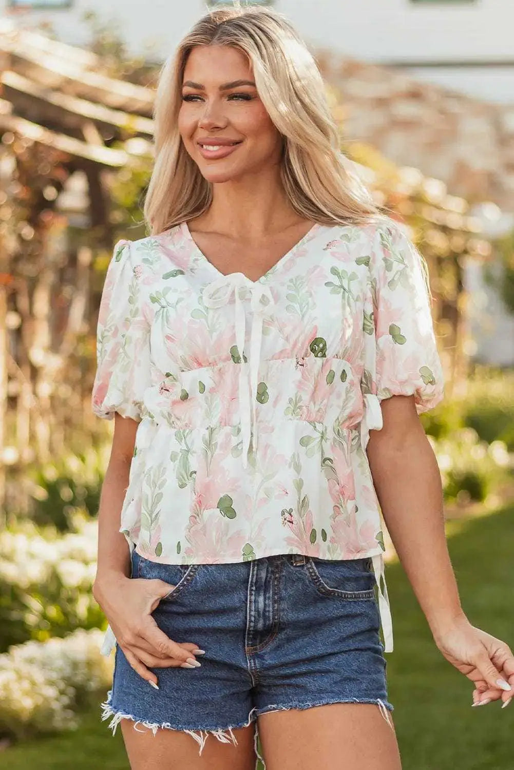 Floral Puff Sleeve Peplum Blouse Women UK | Wedding Guest