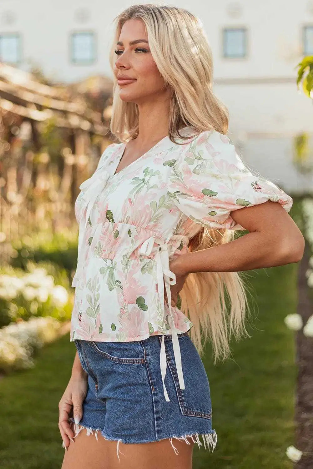 Floral Puff Sleeve Peplum Blouse Women UK | Wedding Guest