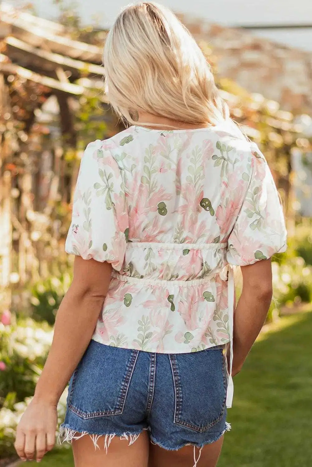 Floral Puff Sleeve Peplum Blouse Women UK | Wedding Guest