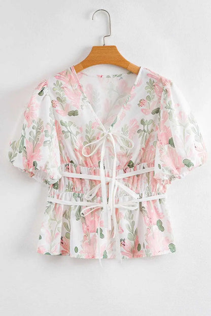 Floral Puff Sleeve Peplum Blouse Women UK | Wedding Guest
