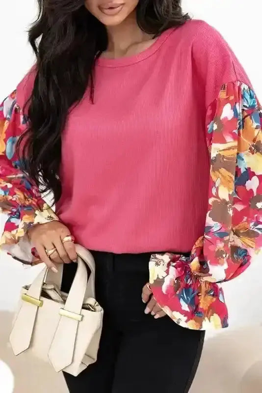 Floral Ribbed Top Women UK | Garden Style Casual