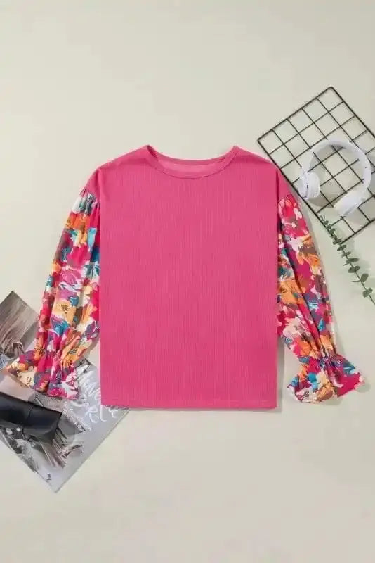 Floral Ribbed Top Women UK | Garden Style Casual