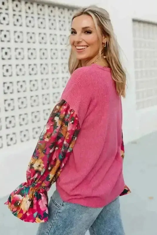Floral Ribbed Top Women UK | Garden Style Casual