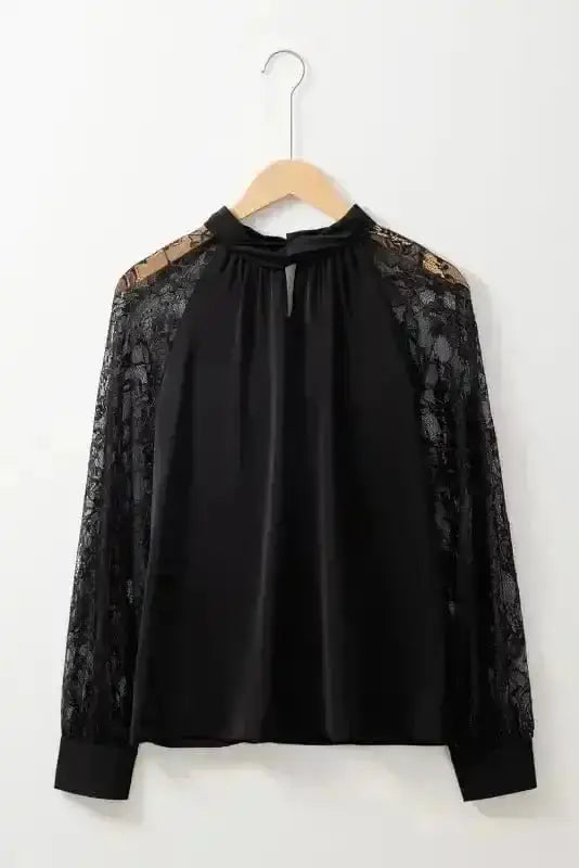 Black Lace Sleeve V-Neck Blouse Women UK | Elegant