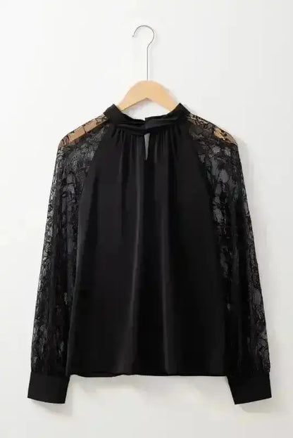 Black Lace Sleeve V-Neck Blouse Women UK | Elegant