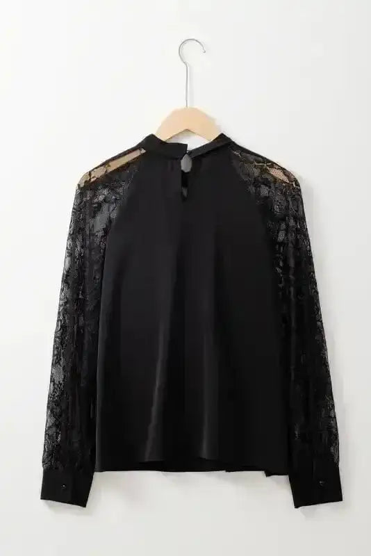 Black Lace Sleeve V-Neck Blouse Women UK | Elegant
