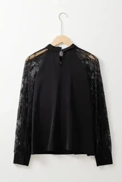 Black Lace Sleeve V-Neck Blouse Women UK | Elegant
