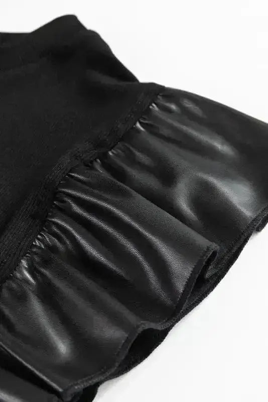 Faux Leather Ruffle Sleeve Blouse Women UK | Chic Edge