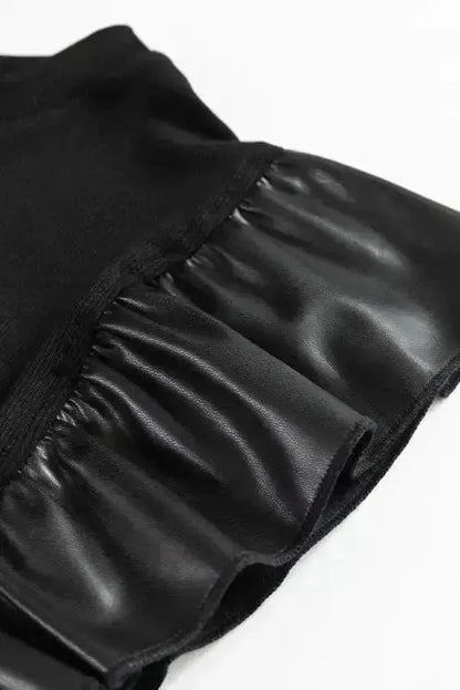 Faux Leather Ruffle Sleeve Blouse Women UK | Chic Edge