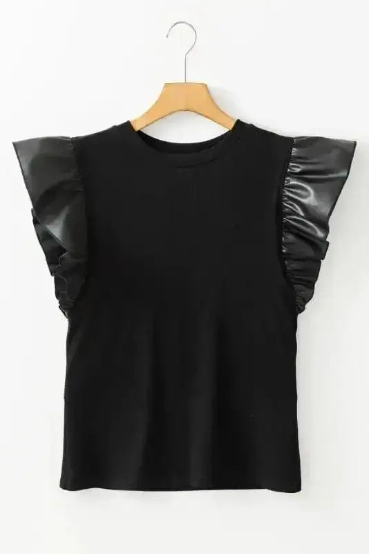 Faux Leather Ruffle Sleeve Blouse Women UK | Chic Edge