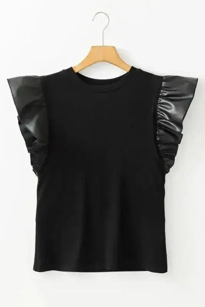 Faux Leather Ruffle Sleeve Blouse Women UK | Chic Edge