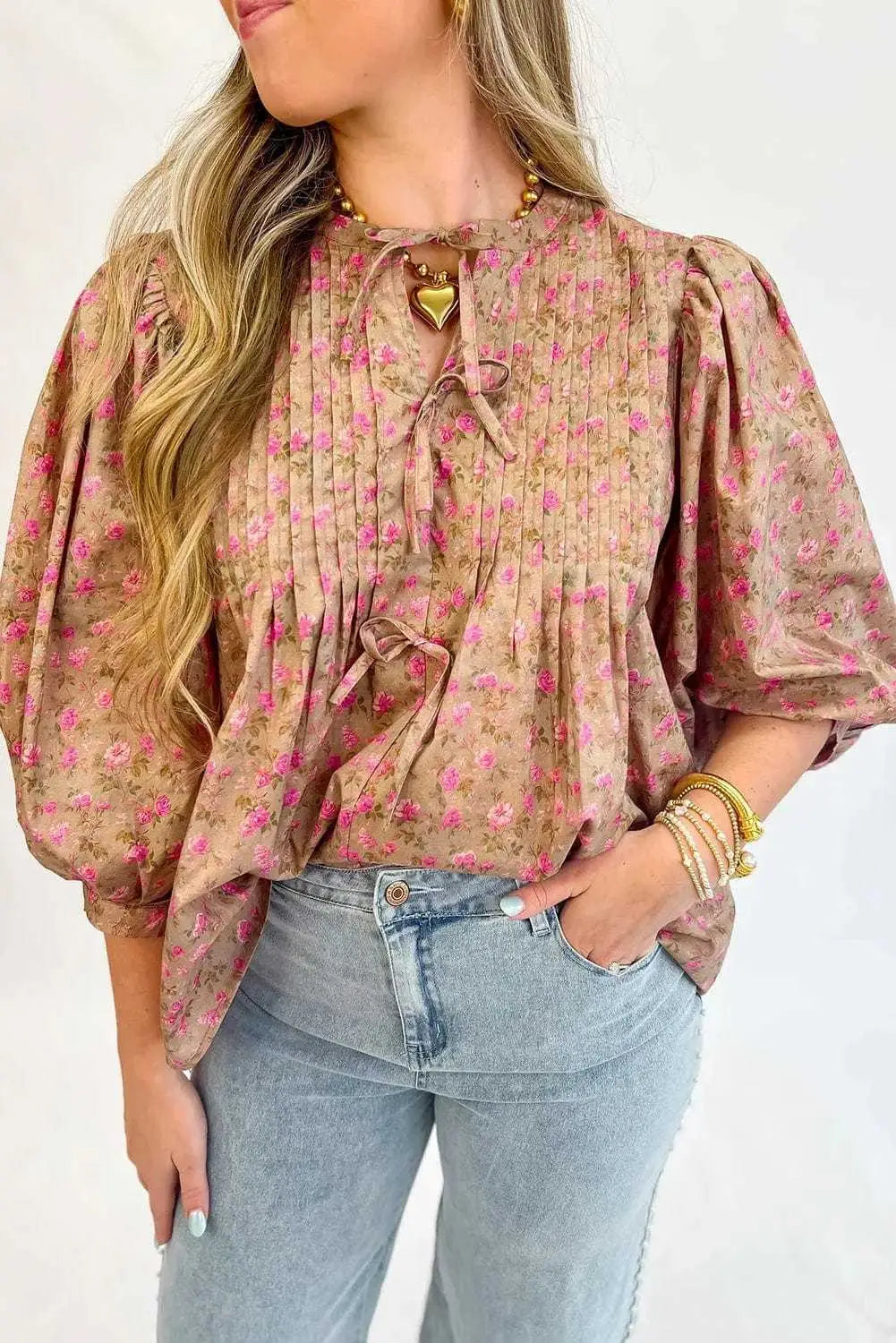 Floral Half Sleeve Boho Casual Puff Blouse Women UK