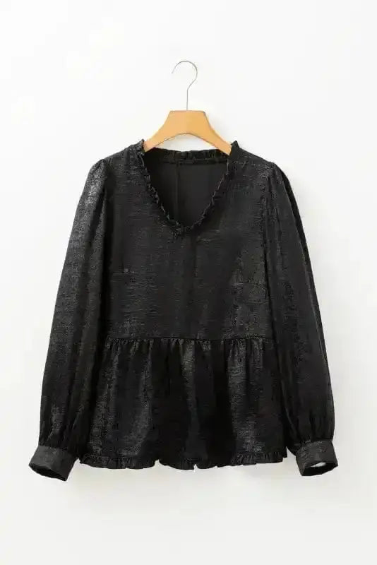 Metallic Velvet Babydoll Puff Sleeve Blouse Women UK | Glam