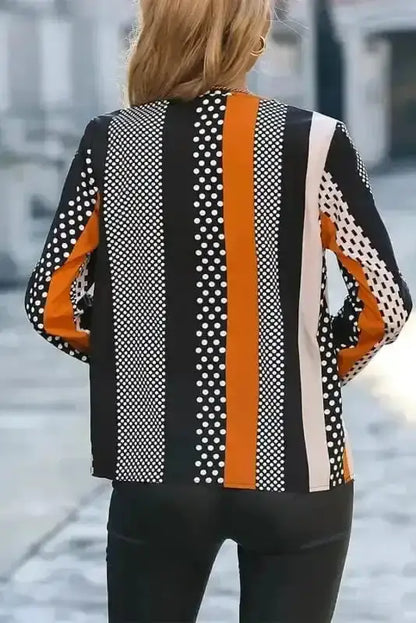 Geometric Colour Block Notch V-Neck Blouse Women UK | Modern