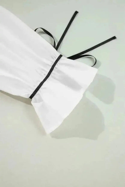 Monochrome Striped Bowtie Cotton Ruffle Blouse Women UK
