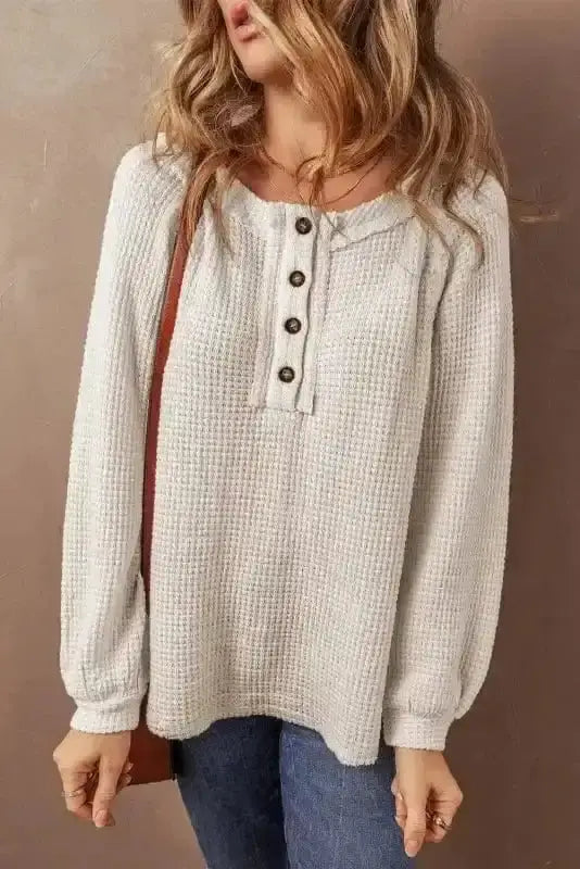 Waffle Knit Loose Fit Casual Top Women UK