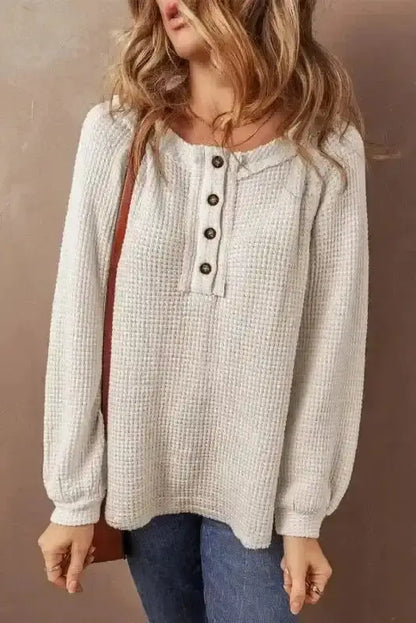 Waffle Knit Loose Fit Weekend Casual Top Women UK