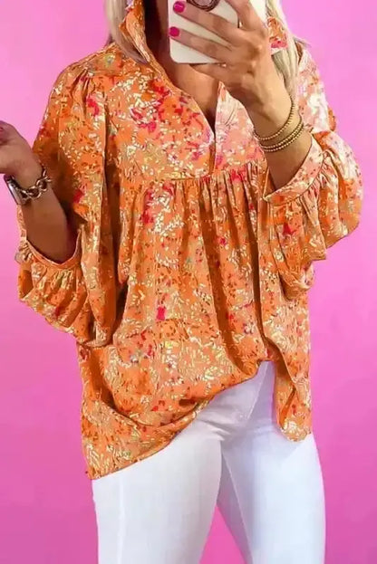 Abstract Print V-Neck Babydoll Blouse Women UK | Flowy