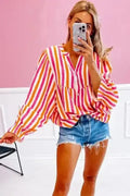 Striped Balloon Sleeve Textured Blouse Women UK | Summer