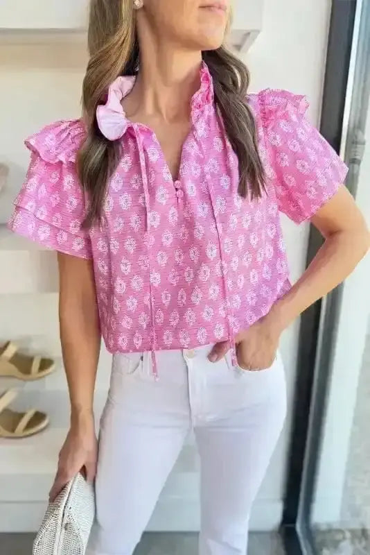 Pink Vintage Floral Blouse Women UK | Retro Style