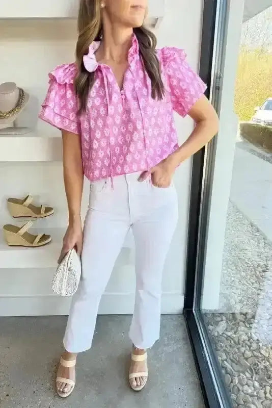 Pink Vintage Floral Blouse Women UK | Retro Style
