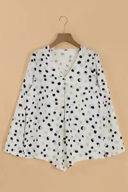 Polka Dot V-Neck Casual Blouse Women UK | All Over Print