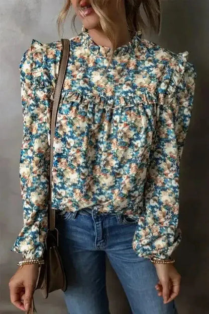 Floral Petal Print Puff Sleeve Blouse Women UK | Spring