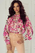 Pink Floral Ruffle Accent Flowy Blouse Women UK | Spring